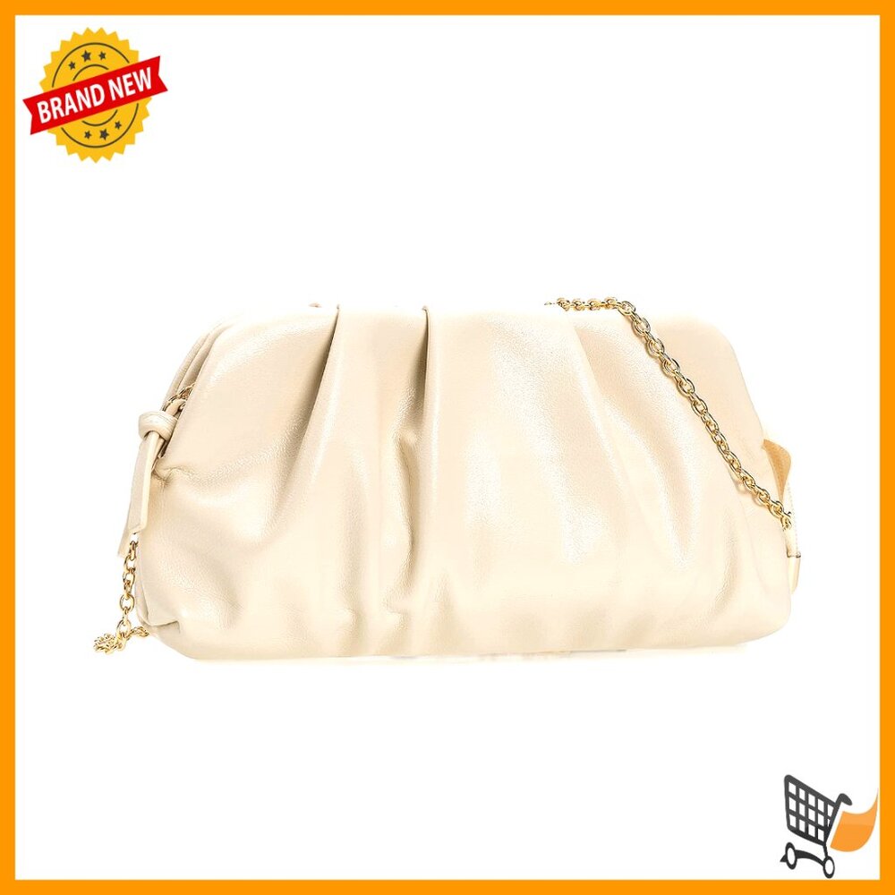 Pleated Vegan Leather Clutch With Chain Strap, Evening Purse For Women
